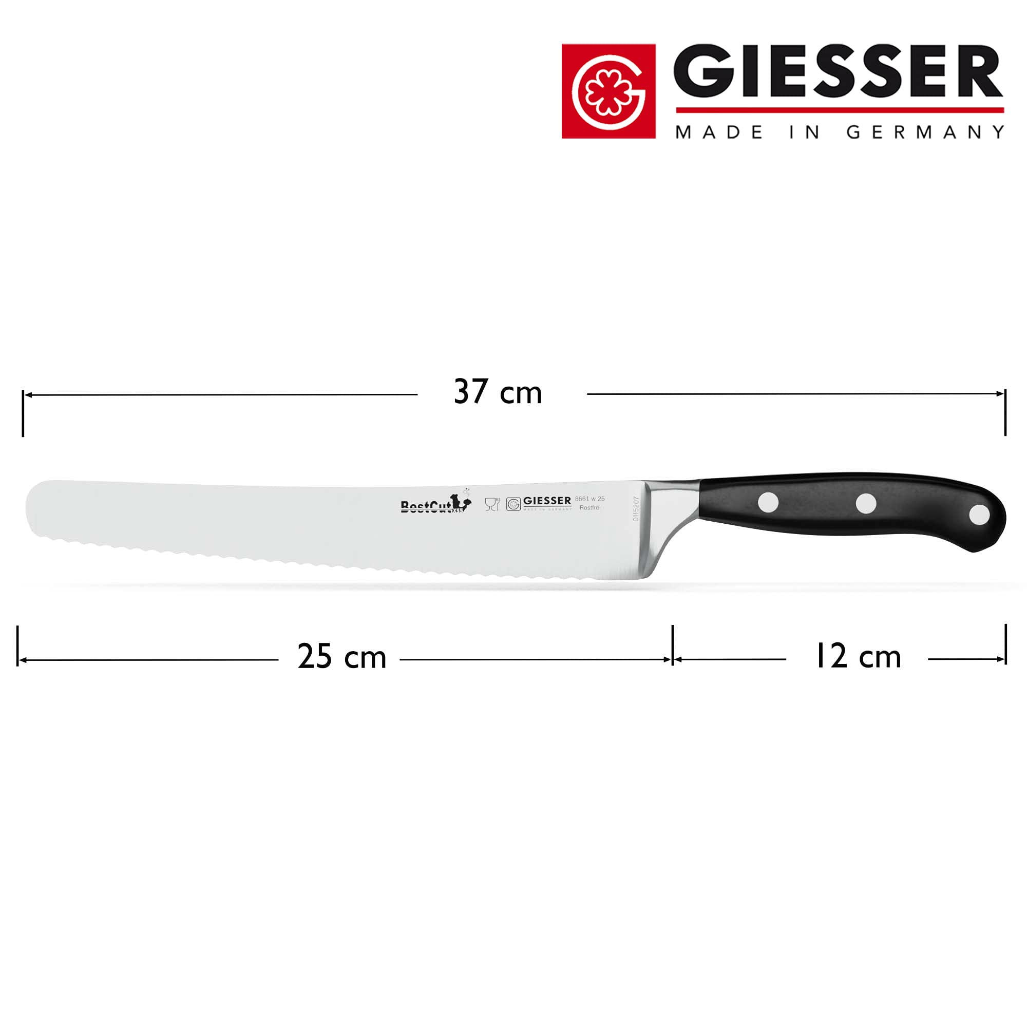 Giesser seit 1776 - Made in Germany - scharfes Universalmesser geschmiedet 25 cm Wellenschliff BestCut, hitzebeständig, schwarz, spülmaschinengeeignet, rostfrei