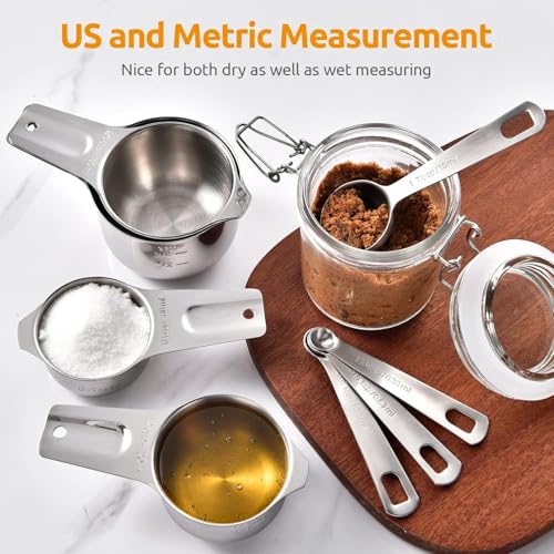 Image of INKULTURE Measuring Cups and Spoons Set (13 Pieces), 18 /8 Stainless Steel, Stackable, Engraved Marks, Dishwasher Safe, Kitchen Baking Tools