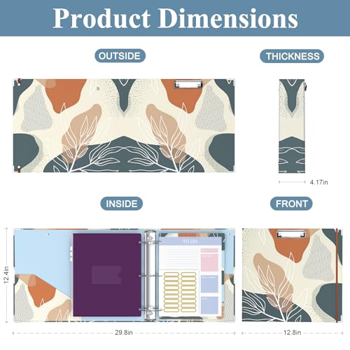 Image of 3 Ring Binder, 3 Inches Round Ring Binder with Clipboard, Dividers Tabs, PVC Zipper Bag Sleeves & to Do List Planners for Women, Men, School, Office Supplies,Boho Leaf