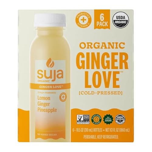 Organic Ginger Love Cold Pressed, Lemon Ginger Apple; Non-GMO; Plant Based and Vegan; No Added Sugar; Keep Refrigerated; USDA Organic, 10.5 oz, 6-count