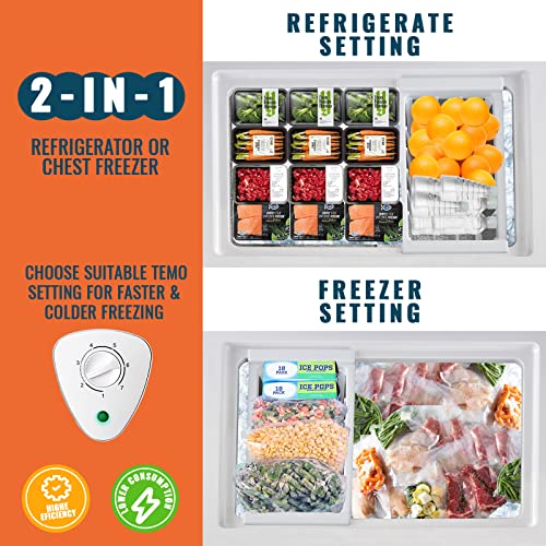 Wanai Chest Freezer Freestanding Deep Freezer 3.5 Cu Ft With Storage Basket And Adjustable Feet Top Open Door Small Compact Freezer Adjustable Thermostats For Garage Dorm Kitchen Office Business #TOP2