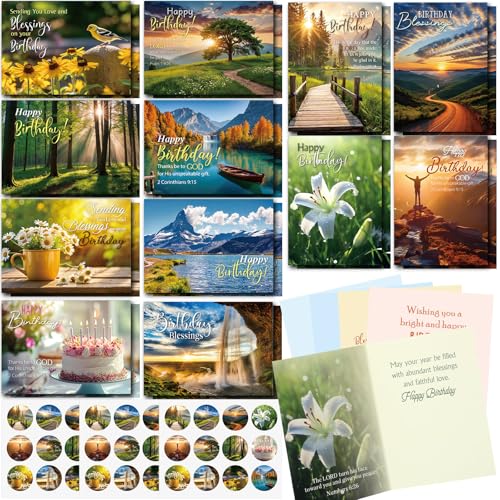Gersoniel 24 Pack Religious Christian Birthday Cards Bulk with Scripture