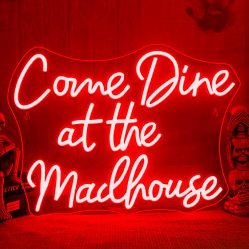 Image of Come Dine at The Madhouse Neon Sign Restaurant Neon Signs for Wall Decor Red LED Night light for Home Bar Gothic Halloween Horror Party Club Man Cave Decoration