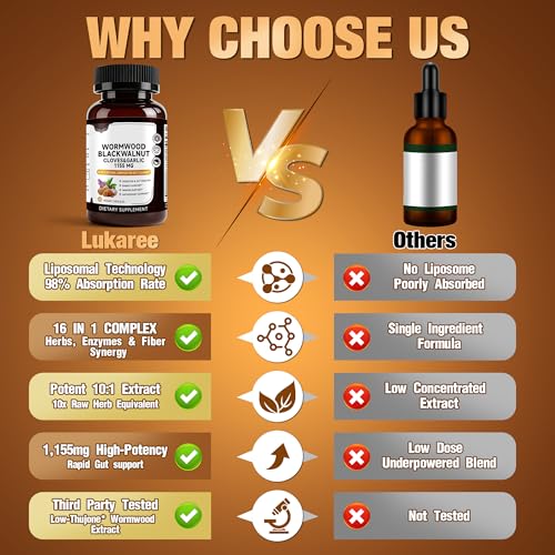 Image of 16-in-1 Black Walnut Wormwood Capsules, 30 Day Supply, 1155mg Serving, Rapid Gut Cleanse & Digestive Health with Clove Garlic Turmeric, Liposomal Delivery 98% Absorption, Vegan Gluten-Free