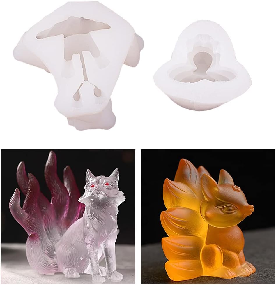 appuivbt 3D Nine-Tailed Foxes Resin Mold Silicone Animal Epoxy Resin Jewelry Mold Resin Casting Molds for Polymer Clay,Soap,Candle