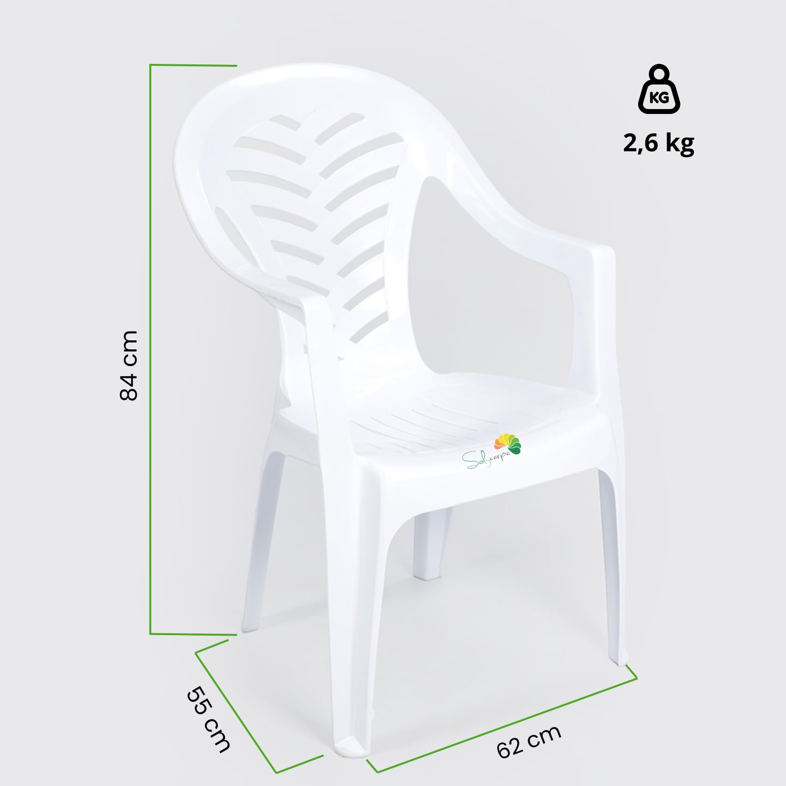 Pack 4 Sillas Jardín para Exterior de Plástico Apilable Blanca con Reposabrazos | para Jardín, Terraza, Playa y Camping | Silla Ergonómica de PVC, Cómoda y Resistente