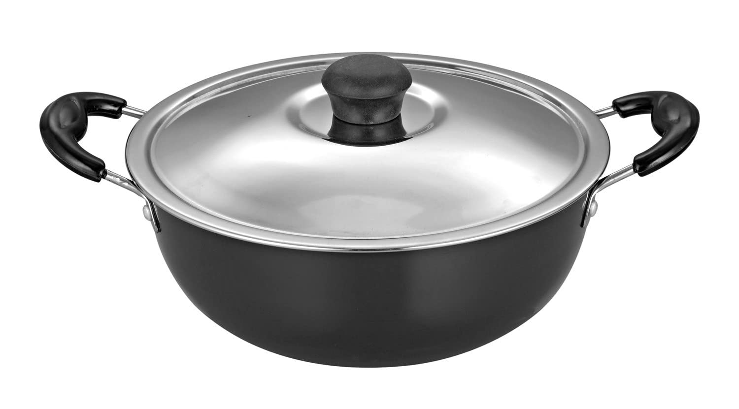 Hard Anodized Deep Kadai with Steel Lid Capacity with Riveted Sturdy Handles, Comes with 5 Year Warranty (Gas Stove Compatible) (3 Ltrs)