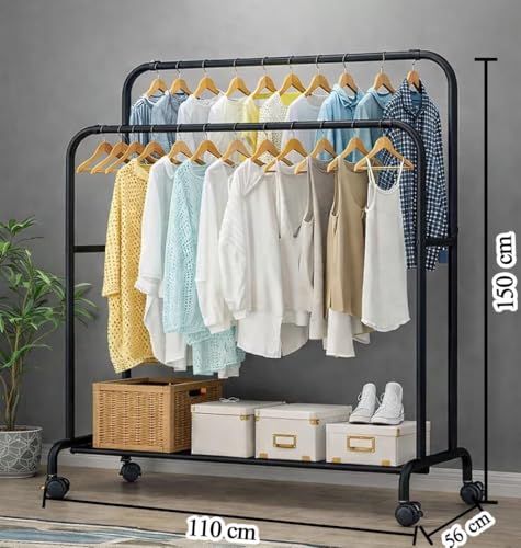 Image of Single Pole Coat Hanger /Cloth Stand /Garment Stand with Bottom Shelves - Metal Garment Rack for Organized Storage 8 Hook (Multi) (Black)