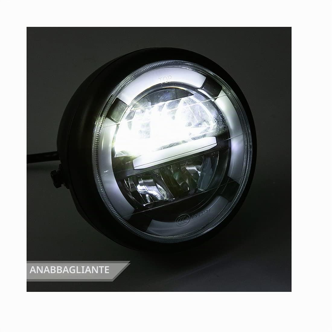 Set di fari per moto universali a LED con luci diurne a luce bianca per Cafe Racer Bobber Chopper
