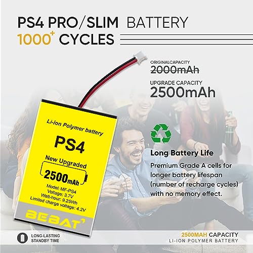 Bebat 2Pcs Ps4 Controller Battery,2500Mah Replacement For Ps4 Pro Slim Controller 2016 (Or Newer) Cuh-Zct2 Or Cuh-Zct2U With Tool Kits,Not Compatible With Ps4 Wireless Controller 2015 And Before thumb #3