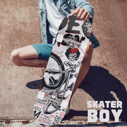 Image of Skull & Wolf Professional Double Kick Skateboard, 31 inch Maple Deck, ABEC-9 Bearings, 97A PU Wheels