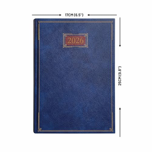 Image of Anupam Goth Diary 2026 with Dates, 2026 Daily Planner Full Page Per Day with Monthly Calendar, January to December 2026 Size B5 (25x17cm) 365 Days Canvas Textured PU Cover 80GSM Blue
