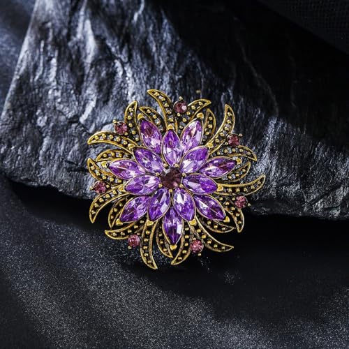 Image of Rhinestone Crystal Sunflower Brooch Pin Elegant Wreath Brooch Clothing Hat Bag Skirt Accessories for Women (purple 3)