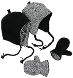 N'Ice Caps Little Kids and Infants Reversible Hat and Mittens Fleece Skater Set (2-3 Years, Black Solid/Black-White Sherpa)