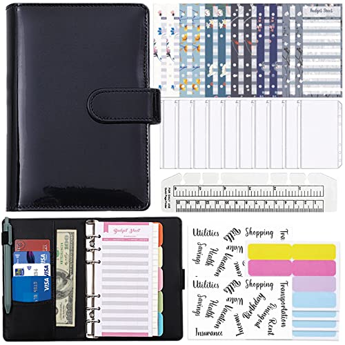 Lot de 30 classeurs budgétaires A6 en cuir synthétique avec enveloppes de trésorerie, feuilles de budget, règles et étiquettes autocollantes - Noir Cover