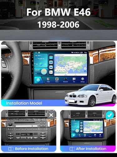 Radio coche 2 DIN con Carplay inalámbrico y cámara trasera para BMW E46 2