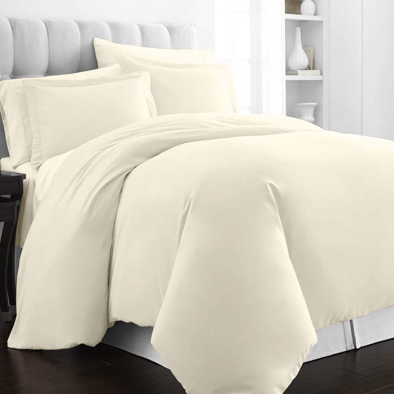Pizuna 100% Cotton Emperor Duvet Cover Set Ivory, 400 Thread Count Long Staple Cotton Duvet Cover 285x240cm, Soft Sateen Weave Quilt Cover with Button Closure (Emperor Duvet Cover)