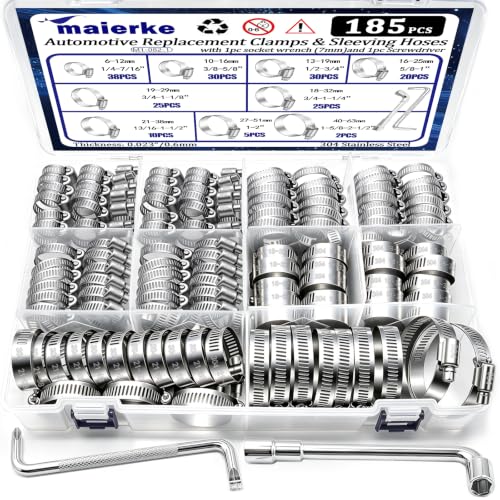 185Pcs 304 Stainless Steel Hose Clamps Assortment Kit