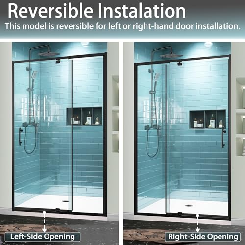GroGro 44-48" W x 71" H Semi-Frameless Pivot Swing Glass Shower Door,Pivot Shower Door with 1/4"(6mm) Clear SGCC Tempered Glass,Matte Black Finish,Reversible Installation by GroGro - Used condition - Image 7
