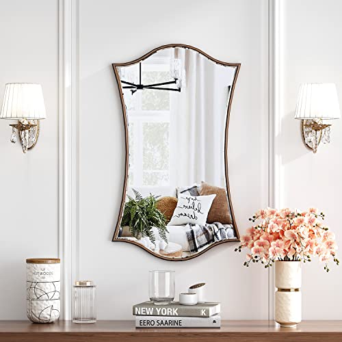 SHYFOY Antiker Wandspiegel Bronze Dekorative Goldspiegel für Wand mit gewelltem Rand und MDF-Holzrahmen für Wohnzimmer, Eingang, Flur, Schlafzimmer & Badezimmer Cover