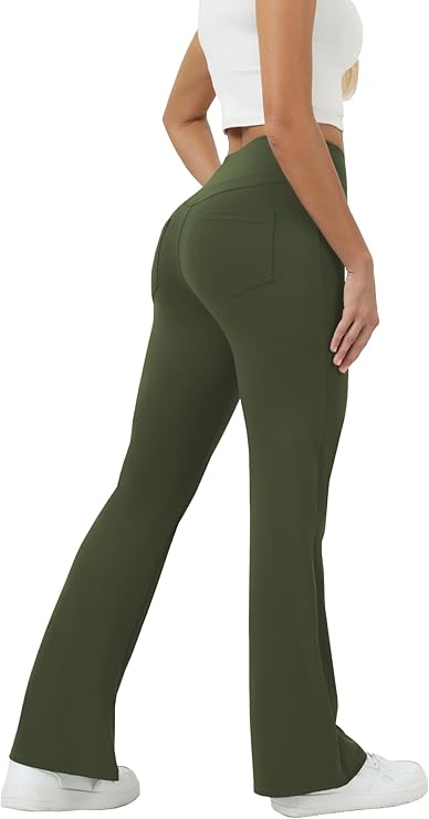 SEMARO Womens High Waist Flare Leggings Bootcut Tummy Control Wide Leg Workout Casual Yoga Pants with Pockets