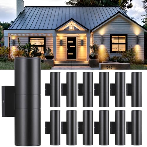 Image of DAKAFUL Outdoor Wall Lights 12Packs, Integrated LED Cylinder Up Down Lights, 12W 2700K Aluminum Exterior Wall Light, Outdoor Light Fixture for Porch Patio Door
