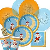 8 Pappteller 23 cm dh-konzept/spielum 52-teiliges Party-Set - Unser Sandmännchen - Teller Becher Servietten Luftballons Trinkhalme für 8 Kinder
