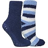 Dr. Scholl's Women's 2 Pack Spa Stripe Crew Socks, Navy/Light Blue/White, Shoe Size 4-10 (Medium)