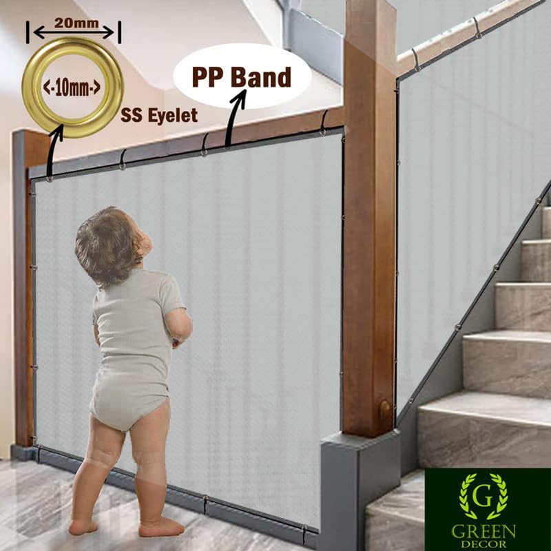 GREEN DECOR - Monofilament Fabric - Decorative Indoor Baby Safety Net/Privacy Net/Balcony Net with Polyester Band Ss Eyelet & Tie Cord for Installation - 1 Piece (White Color, 1.50X7 MTR) - Image 4 thumbnail