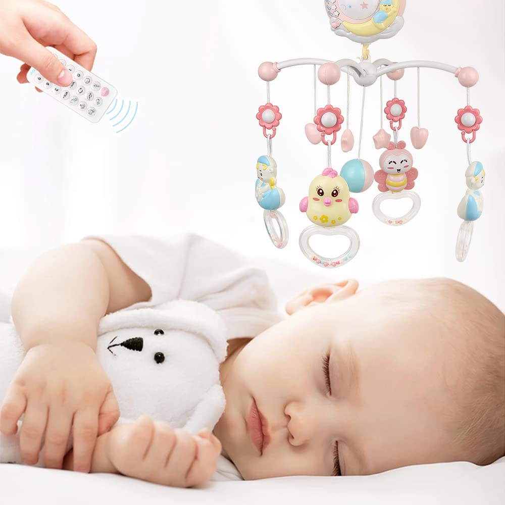 Móvil de Cuna Musical Para Bebé, Sonajero de Campana de la Cama de Proyección de Música Para Bebé, Cuna Desmontable con Música y Luces, Función de Temporizador