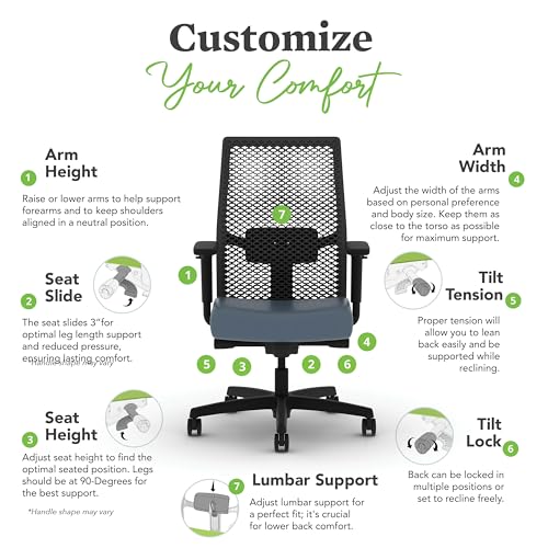 Image of HON Ignition 2.0 ReActiv Ergonomic Office Chair, Mesh Desk Chair with Lumbar Support, Advanced Synchro‑Tilt, Height and Width Adjustable Arms, Swivel Wheels, Black Frame, Nimbus