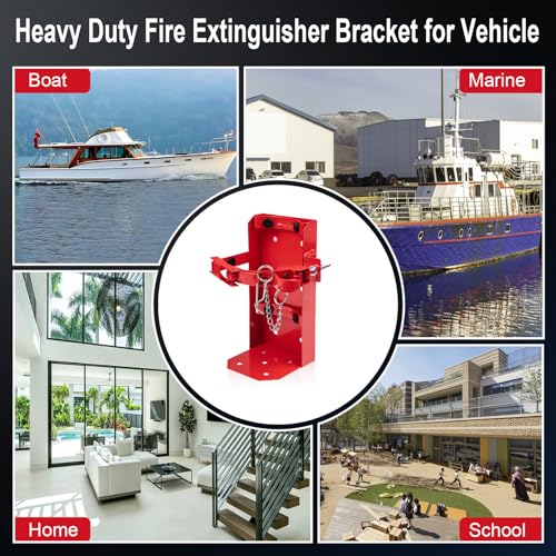 Image of Heavy Duty Fire Extinguisher Bracket,Fire Extinguisher Mount Bracket for 10lb Dry /5lb Co2 Extinguisher,Metal Wall Mount Fire Extinguishers Holder for Vehicle, Boat, Marine, Truck, Home, School (Red)