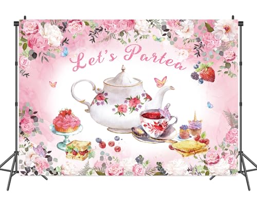 Let's Partea Fondo Rosa Floral 7x5FT para Fotografía miniatura 2