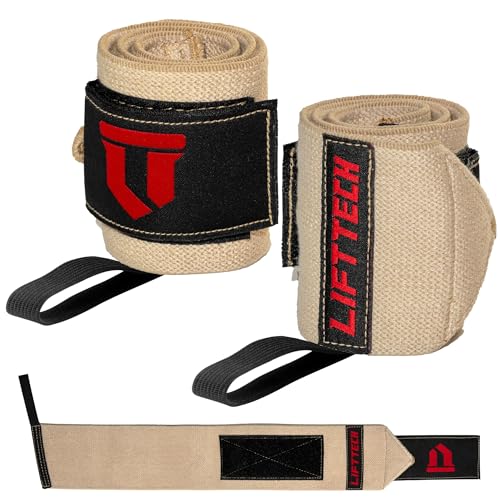 Lift Tech Fitness COMP 18'' Wrist Wraps - Wrist Wraps for Weightlifting Men and Women Suitable - Thumb Loop Wrist Straps for Powerlifting, Strength Training, Lifting - Pair of 2, Skin