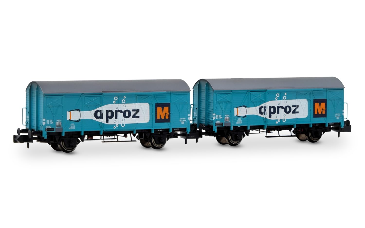 Arnold HN6683 SBB, 2-unit pack 2-axle closed wagon type Gs "APROZ", ep. III for adults and collectors, Blue/White