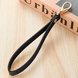 Hamdecro Wristlet Strap, Genuine Leather Wrist Lanyard Hand Strap Replacement for Wallet Purse Clutch Pouch Phone ID Badge, Gold Buckle - Black