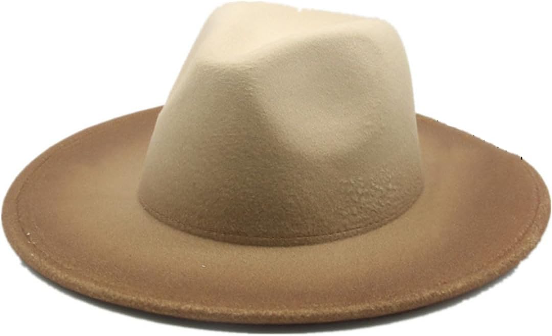 Women Fedoras Hat Felt Hat Wide Brim Gradient Color Panama Formal Jazz Caps Cowboy