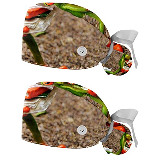 Chapeau de travail respirant JDEZ lot de 2 casquettes bouffantes motif grenouille