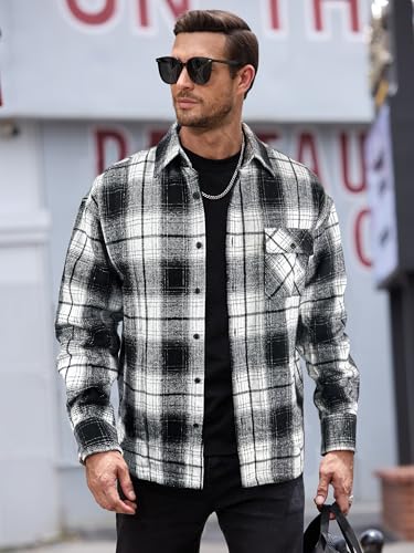 Image of JEMLDL Mens Flannel Plaid Shirts Jackets | Button Down, 1 Pocket, Collared Neck, 7 Button, Casual Shackets