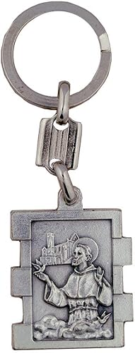 Llavero de San Francisco Metal plateado Santo patrón de los animales Gran regalo católico para la primera comunión y confirmación Accesorio de