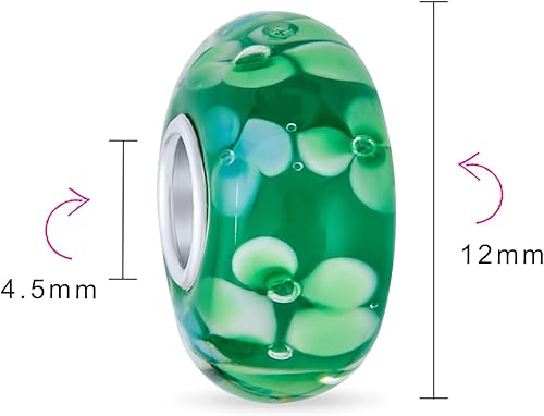Miniatura 3 de Bling Jewelry Núcleo de plata de ley 925 de cristal de Murano, floral, azul, verde, rosa, rojo, negro, blanco, flor espaciador, abalorio