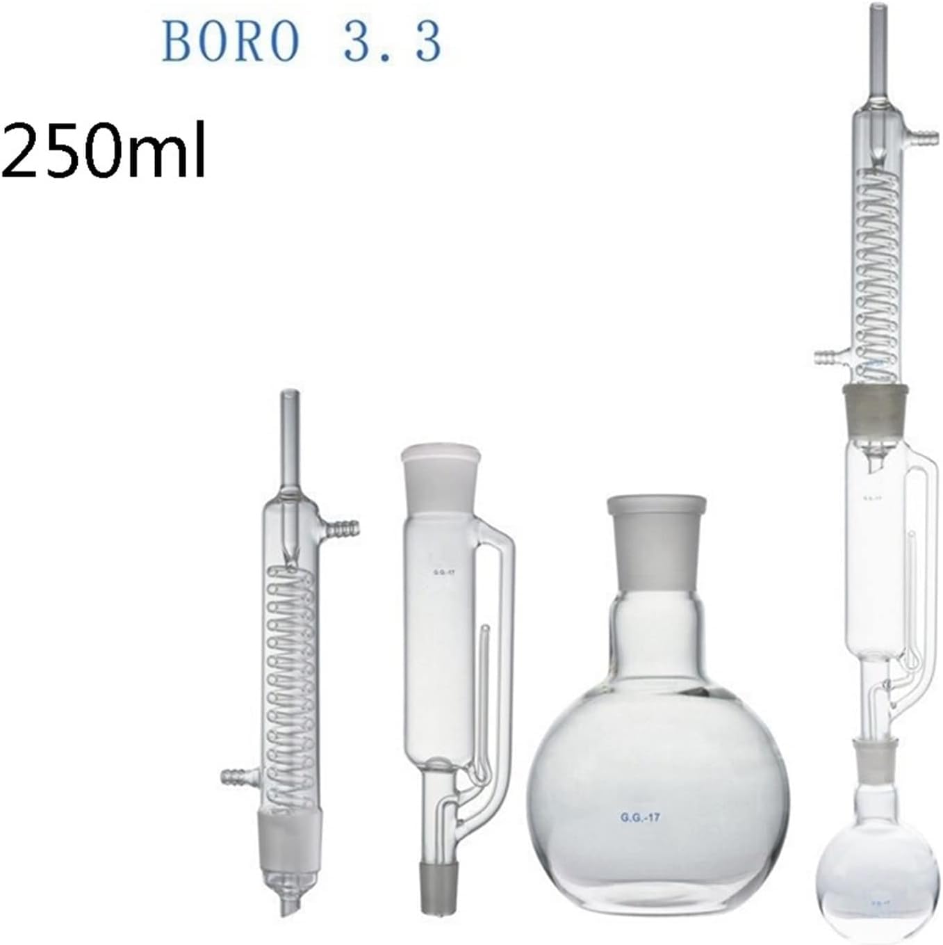 250-ml-Soxhlet-Extraktionsapparat-Set mit Graham-Kondensator, Soxlet-Extraktor und 250-ml-Flachkolben, anpassbarer Destillationsapparat aus Borosilikatglas 3.3