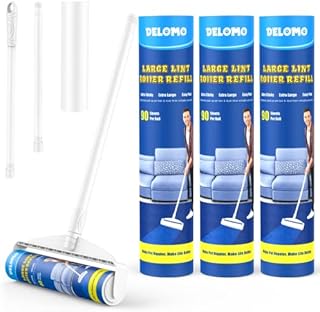 Large Lint Rollers for Carpet, Sticky Rollers for Floor DELOMO 9.45 in with 3 Extendable Handle,Long Handle Sticky Mop for Cleaning Carpets, Cars, Clothing, and Pet Hair
