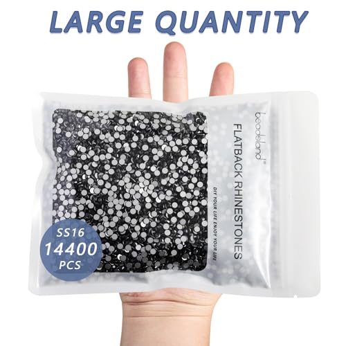 Image of Beadsland Flat Back Crystal Rhinestones Bulk, Jet Hematite, SS16, 14400pcs | Flatback Glass Gems for Nails Crafts Clothes DIY Decoration, Glue Fix, 3.8-4.0mm