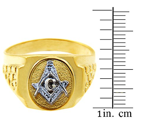 Men's 10k Two-Tone Gold Freemason Ring - Square And Compass Nugget Band With Letter G, Size 4 - View #6