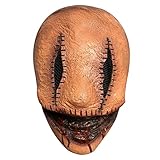 Pigmiss Halloween Smiley Serial Killer Mask Full Head Latex Scary Demon Mask Creepy Bloody Mouth Sutured Eyes Halloween Cosplay Costume Horror Movie Props