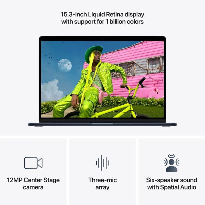 Apple 15" MacBook Air Laptop, M5 Chip mit 10‑Core CPU und 10‑Core GPU: Entwickelt für KI, 15,3" Liquid Retina Display, 16 GB, 1 TB SSD, Touch ID, WLAN 7; Mitternacht; QWERTY Tastatur