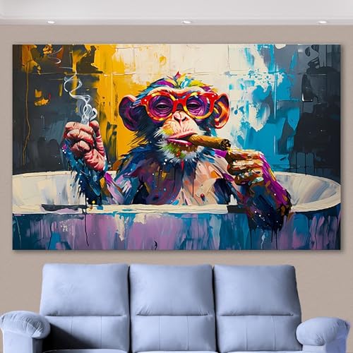 Affiches Monkey Smoke toile 80x120cm art graffiti décoration - 3