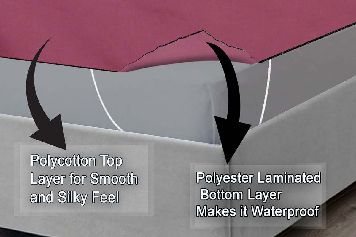 HomeStore-YEP 100% Waterproof Mattress Protector Cover with Elastic Strap for Baby, Double Bed (75 x 72inch, Color-Grey) (Maroon) 1