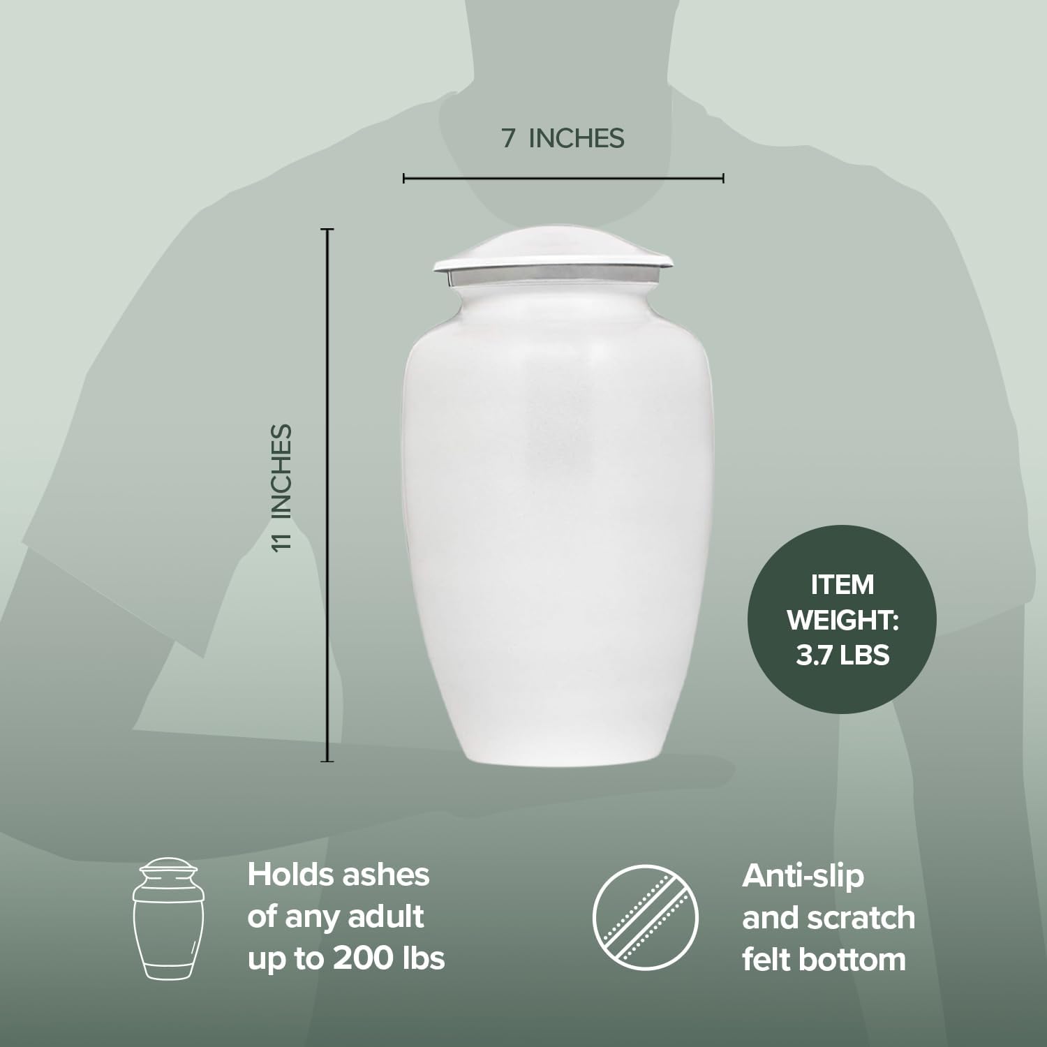Eternal Harmony Large Urn for Ashes, Adult Male & Female Cremation Vase for Human Ashes, Secure Seal & Velvet Bag, Funeral Vase for Men & Women Up to 200 lbs, 7x11” (Large, C Pearl)